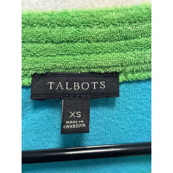 Talbots Womens XS Blue & Green Terrycloth V-Neck Long Sleeve Top - Picture 4 of 11